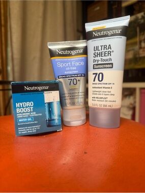 Lot of 3 pc Neutrogena Skincare Kit - Hydro Boost Water Gel & 2 Sunscreens